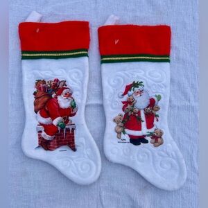 Vintage Christmas Stockings Morehead Pair of Santa Claus Felt